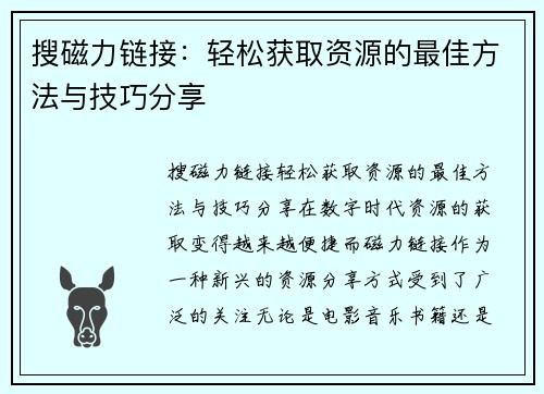 搜磁力链接：轻松获取资源的最佳方法与技巧分享
